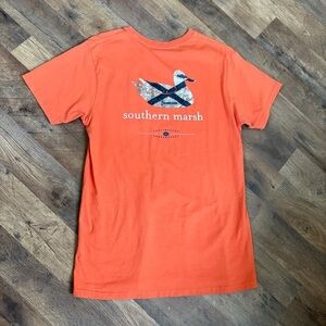 Southern Marsh Orange Navy Blue AL Pocket Tee adult M good preworn condition